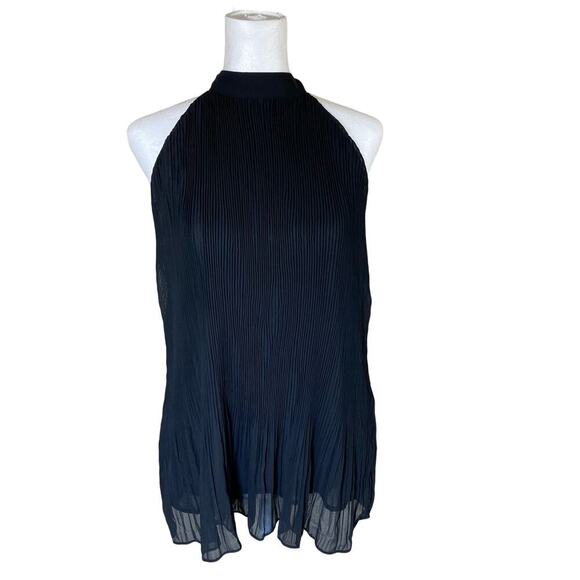Easel Pleated Halter Top Small Black Sleeveless Tie Neck Detail - Picture 3 of 11